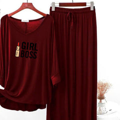 Maroon Printed V-Neck Palazzo Lounge Wear For Women PJ Set