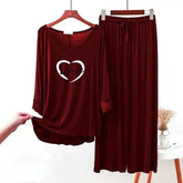 Maroon Printed V-Neck Palazzo Lounge Wear For Women PJ Set